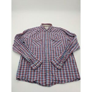 Aeropostale Shirt Adult Large Red & Blue Snap Button Up Long Sleeve Casual Mens